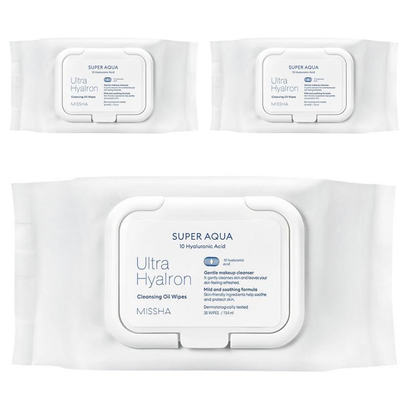 Missha Super Aqua Ultra Hyaluron Cleansing Oil Tissues, 30 Wipes, 3 Pcs