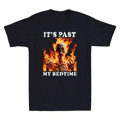 It's Past My Bedtime Funny Skeleton Meme Flames Ironic Tired Retro Men's T-Shirt