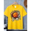 European sizes Boys' T-Shirt Basketball Breakthrough Wall Pattern, Ideal for Outdoor Activities, Soft Knitted Top, Comfortable And Breathable