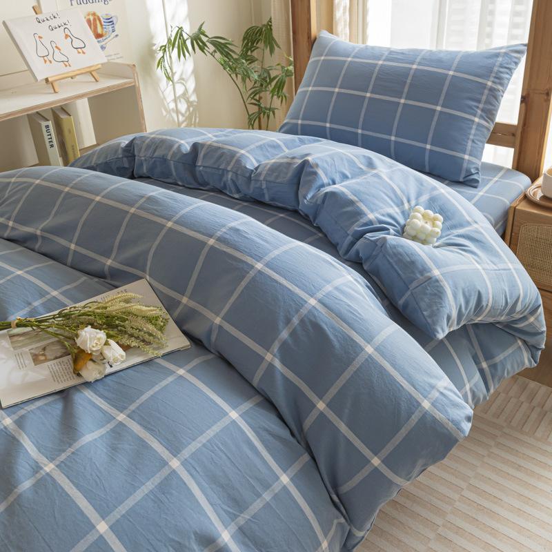 Cotton Washed Cotton Single Quilt Cover Student Dormitory Pure Cotton Bedding Four-piece Set Sheet Quilt Cover Simple Three-piece Set