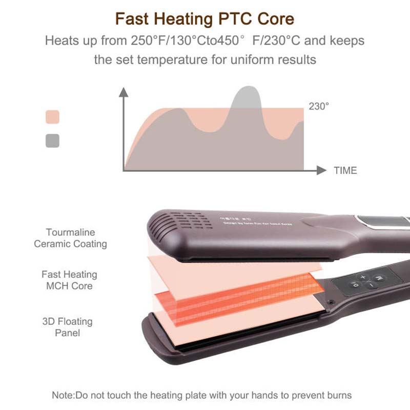 Hair Straightener with Electrolytic Technology Aluminum Plates Precision Temperature Control for Smooth Hair