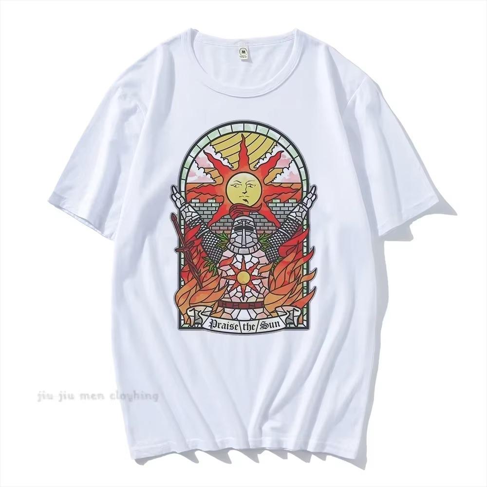 Men Dark Souls Church of The Sun Printed Men's T-shirt Praise Sun Pattern T-shirt Cotton Summer New Fashion Large T-shirt