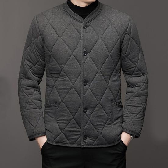 Autumn Winter Solid Color Cotton Jacket Stand Collar Long Sleeve Quilted Padded Thickened
