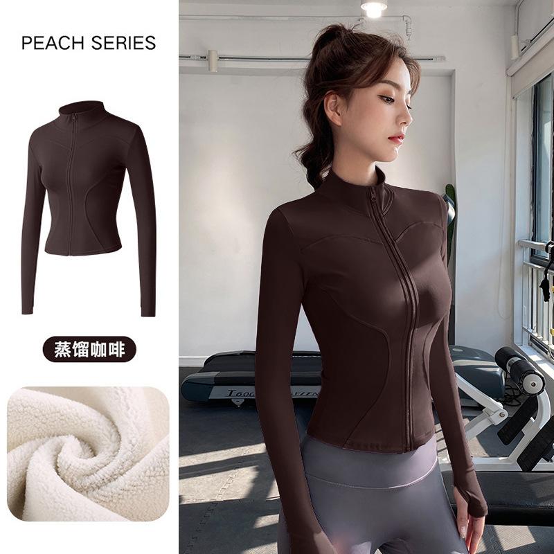 Skinny yoga clothes women's spring 1011 new velvet thickened slim stand-up collar sports jacket running warm top