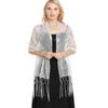 Women Evening Dress Wedding Shawl Solid Color Tassel Party Shawl Scarf Sequined Flower Chiffon Silky Scarf