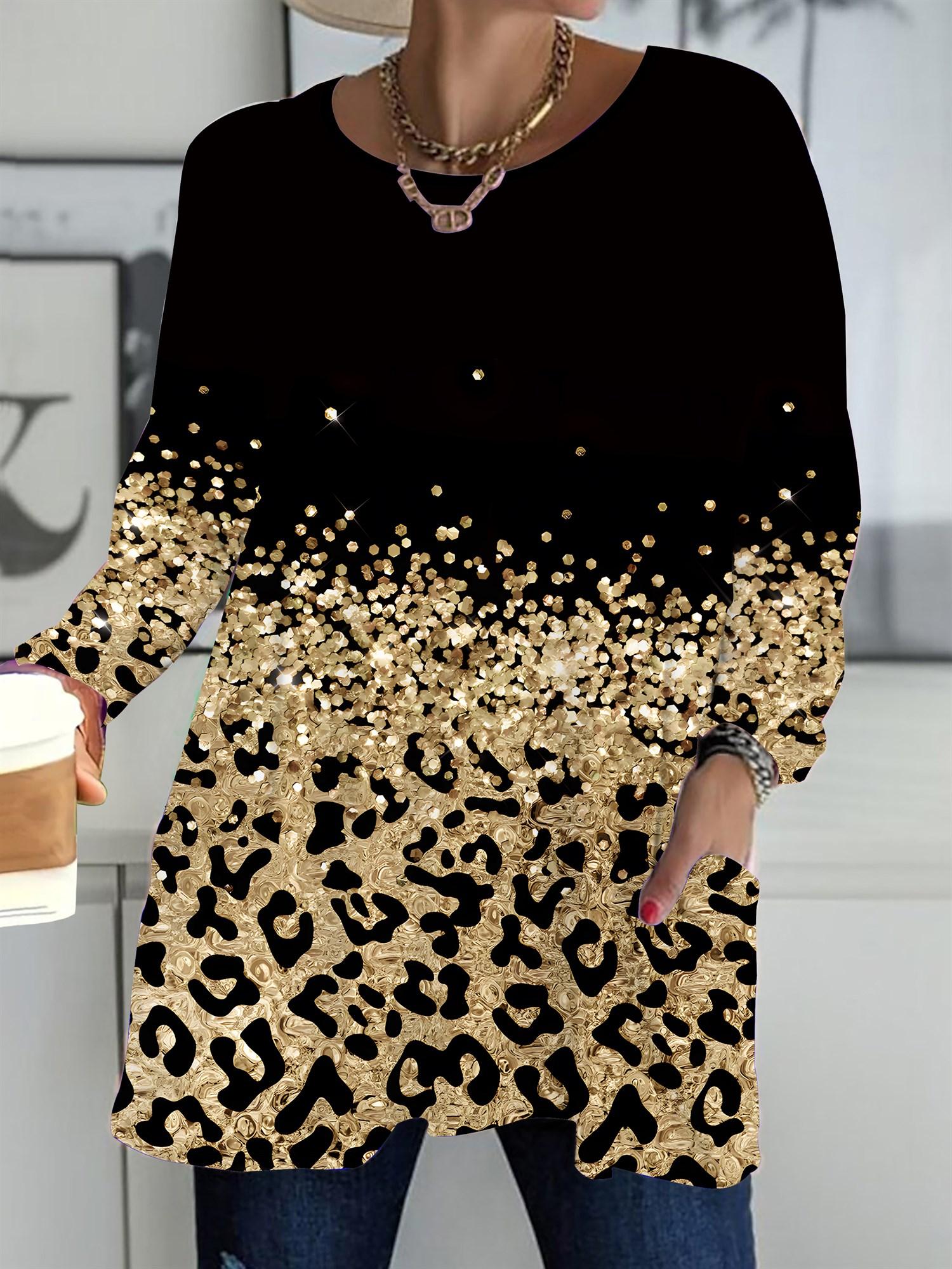 

Осень-Зима 2025 Новые Топы для Женщин Плюс Сайз, Модные Футболки с Леопардовым Принтом и 3D Принтом, с Круглым Вырезом и Длинными Рукавами 1XL оранжевый