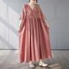 Cotton and Linen Patchwork Retro Style Dress, Long Skirt