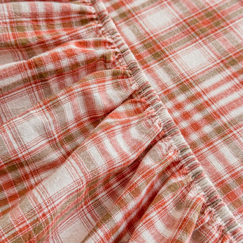 Luxury check style 100% Cotton Bed Sheet Fitted Sheet With Elastic Mattress Cover Couple Bed Linen Bedding Queen King Size