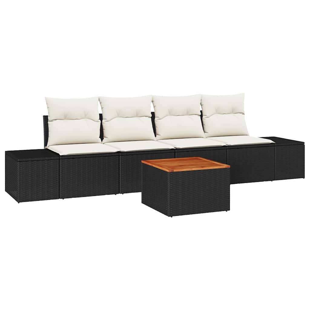 Garden Sofa Set with Storage 5 pcs Black and Cream Poly Rattan