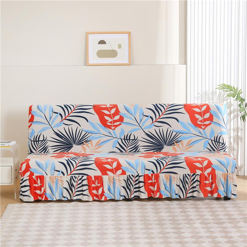 Stretch Armless Futon Cover with Skirt Printed Folding Sofa Bed Cover Washable Sofa Couch Cover Furniture Bed Protector S M L