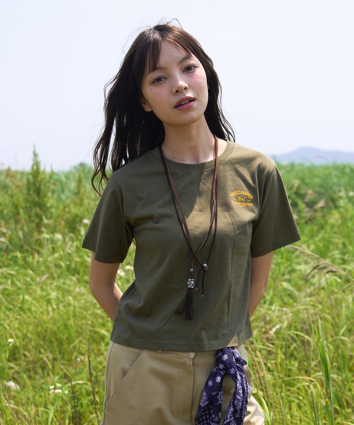 Fake Camper Women S Tiger Original Vintage Crop Short Sleeve T-Shirt [Khaki] Khaki/Free