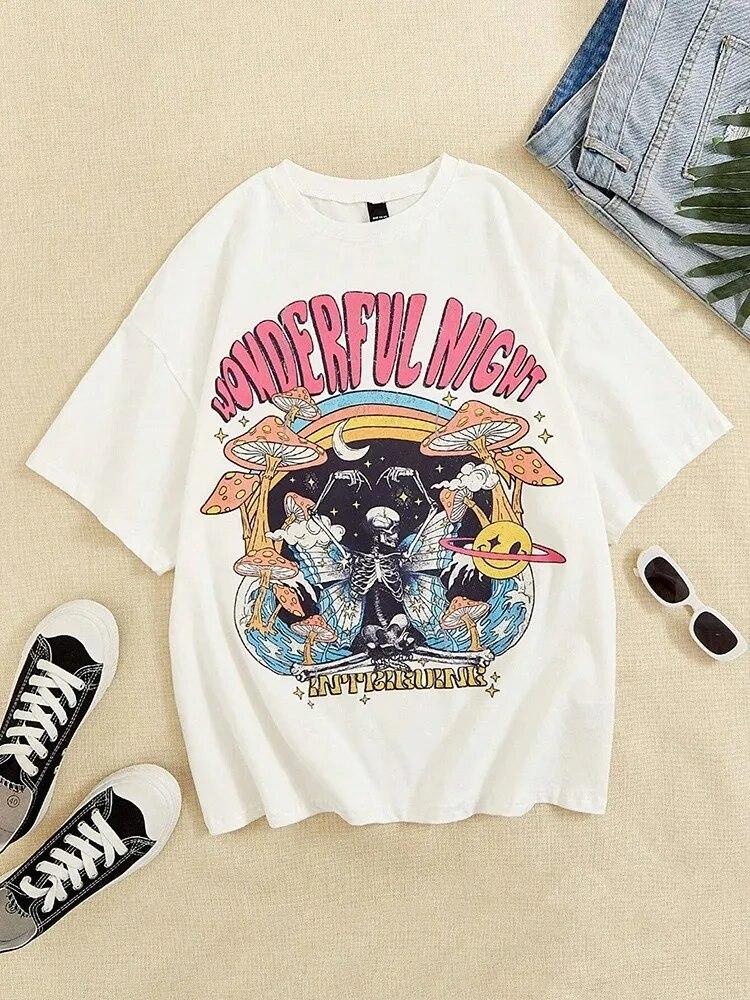 Nádherná noc kostra motýl vlna unisex trička pro ženy hip hop 100% bavlna krátký rukáv vysoce kvalitní oversized trička unisex