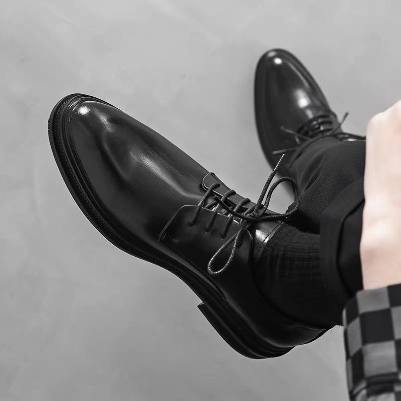 Men's leather shoes men's autumn and winter business dress soft leather soft sole pointed wedding groom lace-up suit shoes high-end