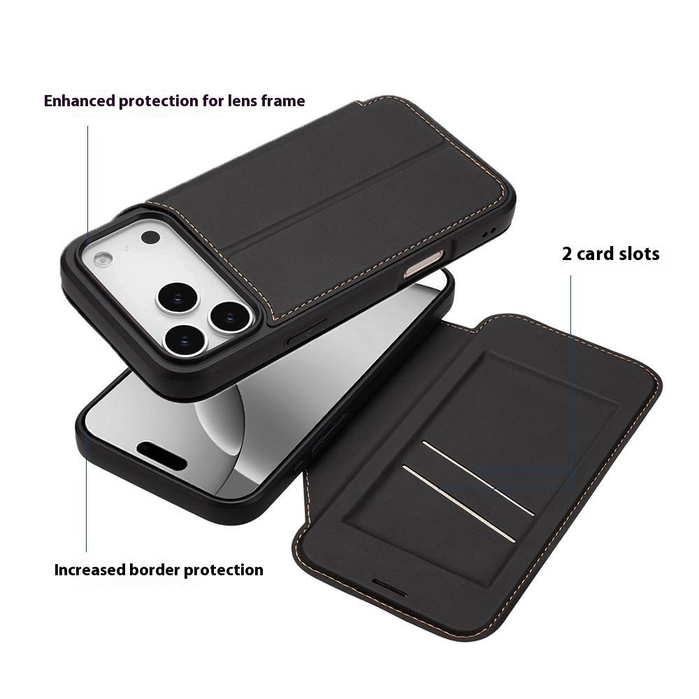 For iPhone 17 Pro Case Magnetic Closure Card Slot Leather Flip Phone Cover