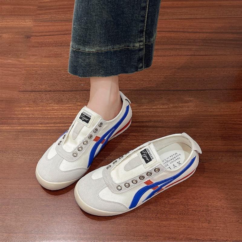 Flat-soled Women's Shoes Soft-soled New Summer and Autumn Thin One-pedal Casual Shoes Color Matching Sports Little White Board Shoes