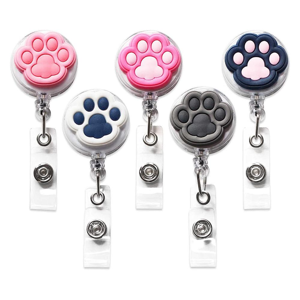Silicone Plastic Badge Clip Cute Paw Badge Reel Crocodile Clip Badge Reel Telescopic Swivel Alligator Clip For Lanyards Id