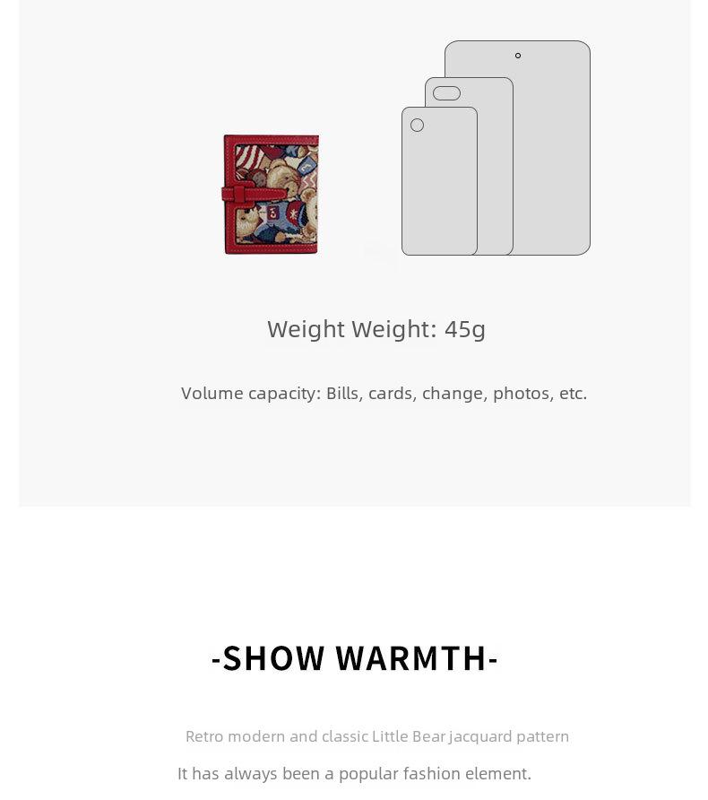 Little Bear 2024 Jacquard Canvas Multi-Slot Coin & Card Purse for Women