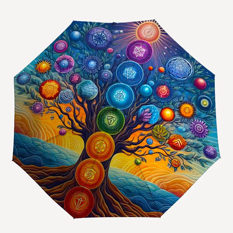 1pc Tree Mandala Automatic Folding Umbrella Durable Iron Frame,All Seasons Home Travel Outdoor Multifunctional Umbrella yy251115070