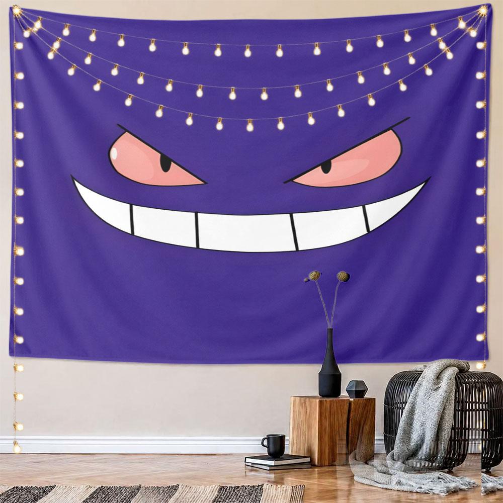 Purple Grinning Face with Red Eyes Pattern Wall Hanging Tapestry Decorative Tapestry Home Decor for Bedroom and Living Room