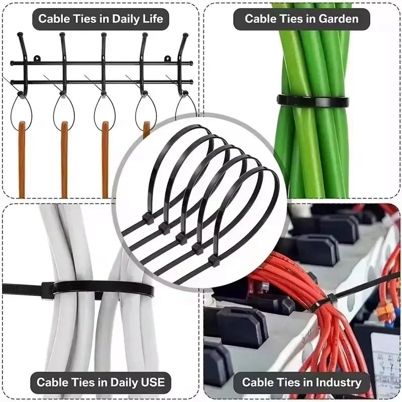 Nylon Cable Ties Reusable Adjustable Self-locking Zip Tie Fastening Rings Cable Wires Fixing Ties for Home Offices Industrial