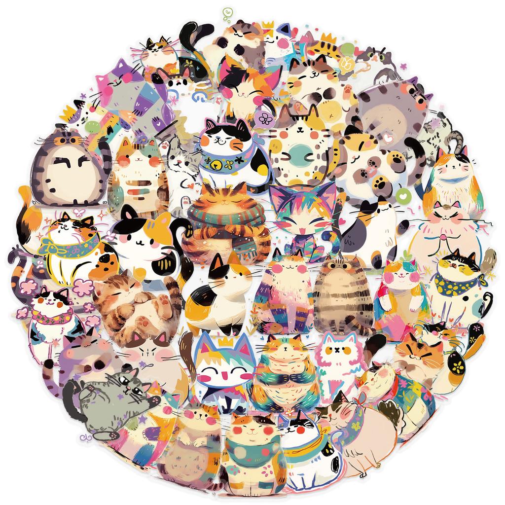 50pcs Cute Cats Transparent PET Cartoon Graffiti Stickers Phone Guitar Laptop Notebook Suitcase Waterproof Sticker Decals
