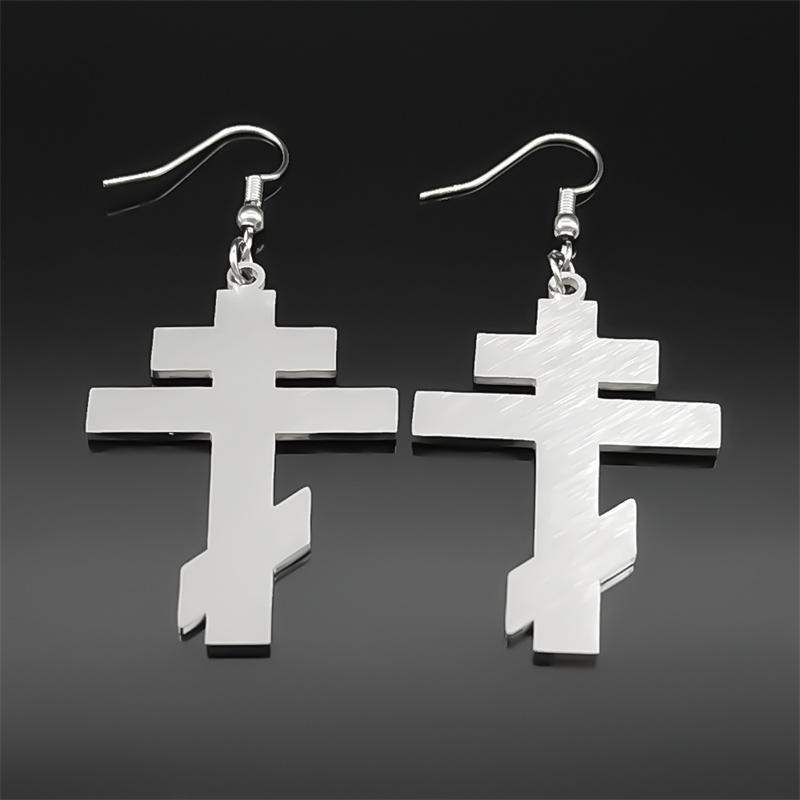 Hip Hop Stainless Steel Orthodox Hoop Earrings for Women Faith Christ Amulet Dangle Earring Classic Religious Jewelry Gifts 8449
