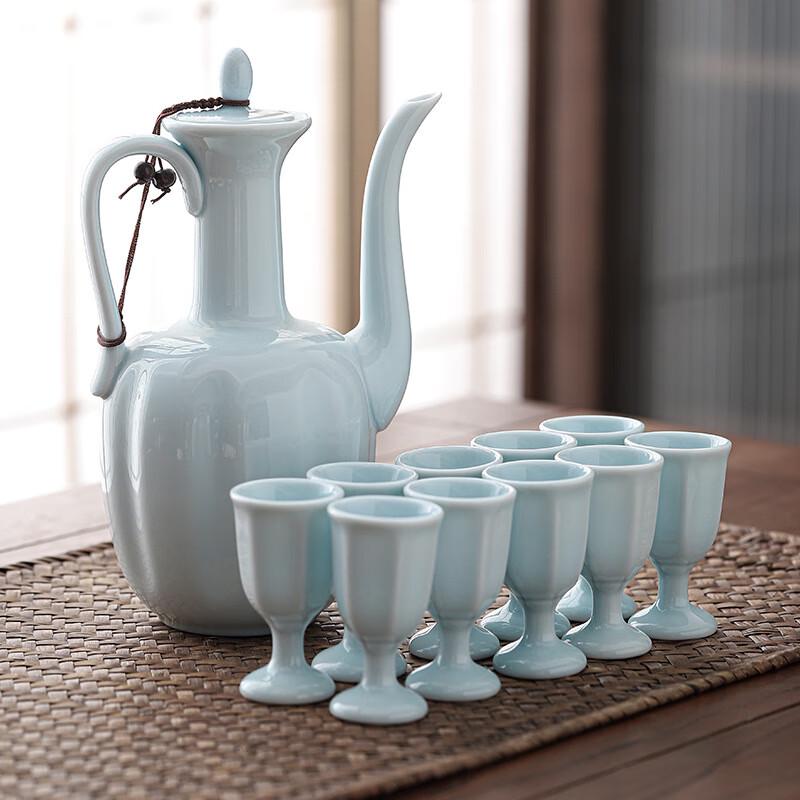 Ailan Huijia Ceramic Warm Wine Set Sky Blue 1 Pot 10 Cups