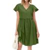 Women's Fashion Solid Color Casual Bohemian Vacation V Neck Short Sleeved Ruffle Edge Dress