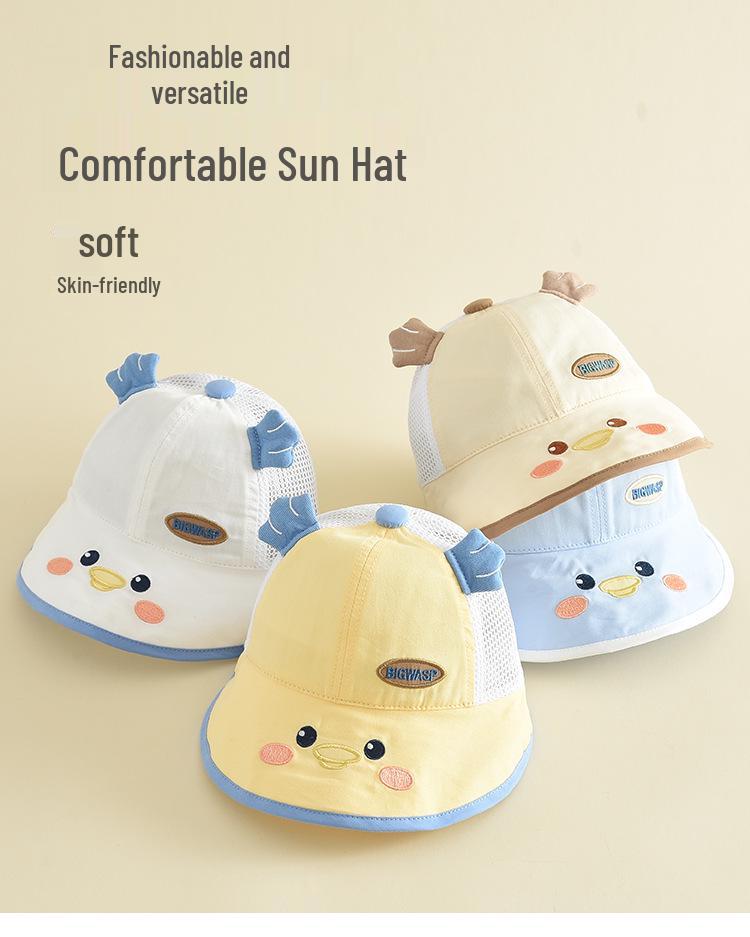 Cute Cartoon Semi-Mesh Children's Windproof Sun Hat - Versatile Outdoor Bucket Hat for Babies