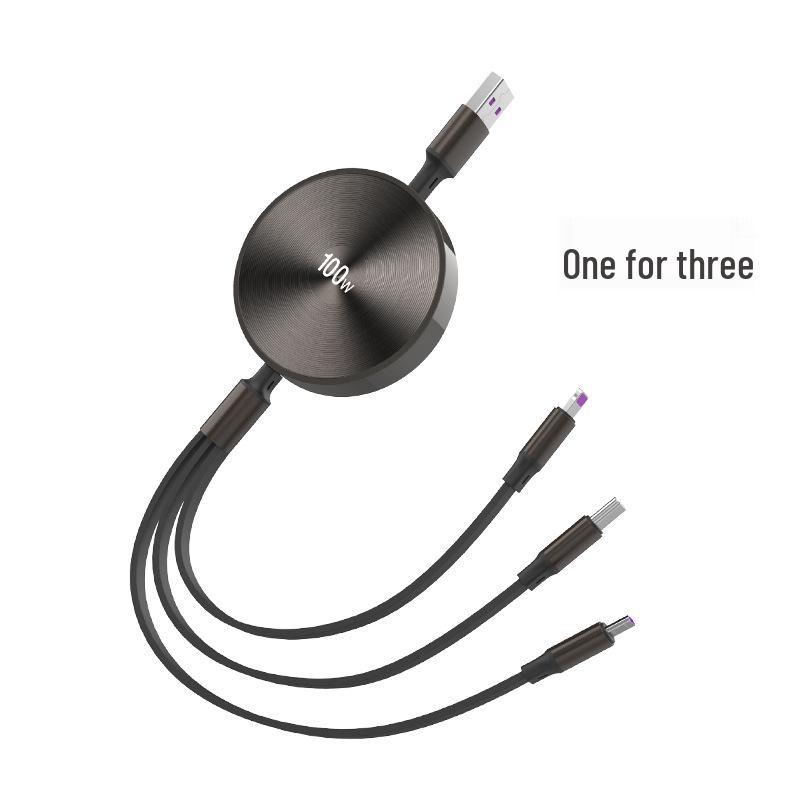 3-in-1 100W Fast Charging Cable, Compatible with Apple and Huawei, 6A Single Pull Design