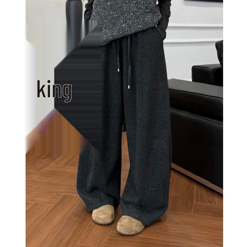 

Chuchuchu Women s 2025 Winter Velvet Korean Style Wide-Leg Trousers with Elastic Waist Drawstring S (40-53 kg)