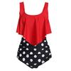 Damen Sexy Bedruckter High Waist Bikini Mit Rüschen-Prints, Bauchband Und Brustpolstern, Schlankmachender Zweiteiliger Badeanzug