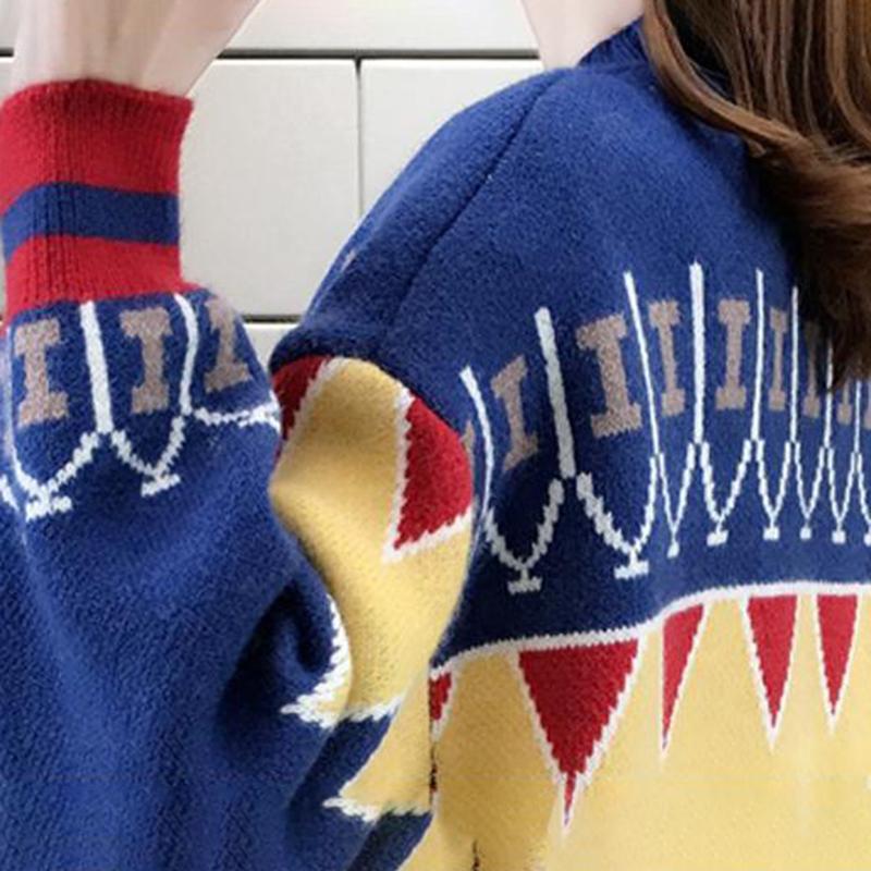 Lazy Jacquard V-Ausschnitt Langarm Warm Loose Sweater Cardigan Damen Strick Loose Sweater Jacke Wild Knit Cardigan