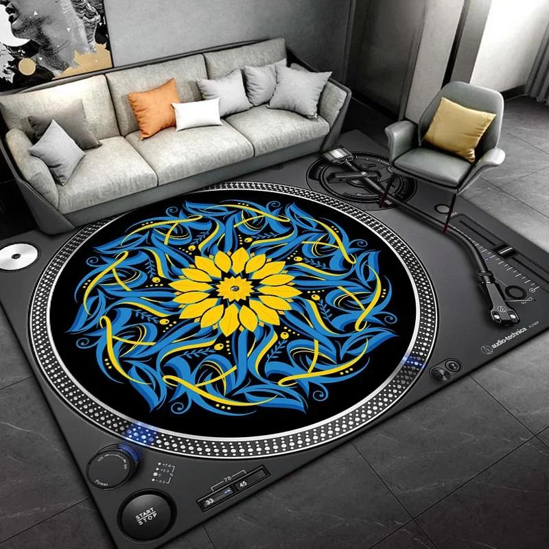 Living Room, Bedroom, Office,Black Carpet, Retro Disc Player Vinyl Records Pattern Carpet, Stain-resistant Carpet, Fast Delivery
