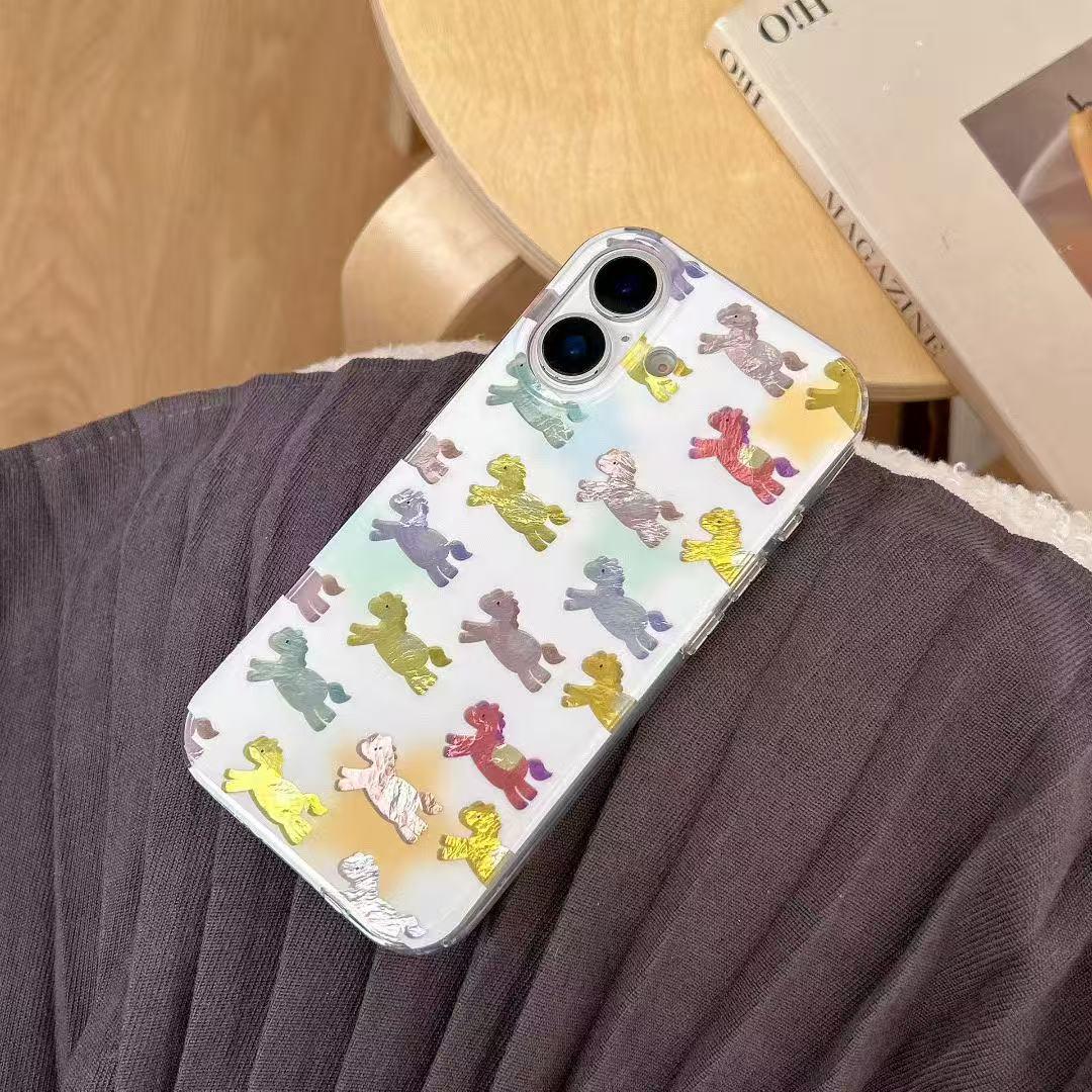 

Colorful Pony Double-Layer IMD Phone Case with Chain for iPhone 17 Pro Max iPhone 15