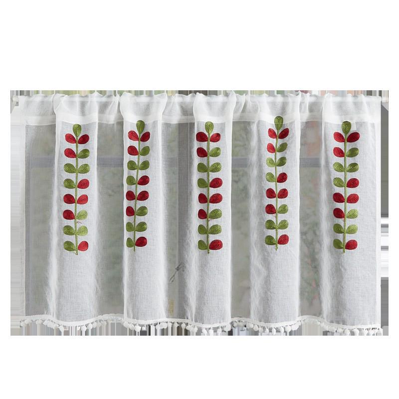 Double Layer High-End Embroidered Kitchen Cabinet Blackout Café Curtain