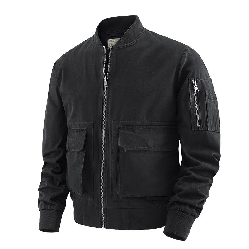 Washed Cotton Jacket Men's Autumn and Winter Baseball Jersey Multi-pocket Jacket Loose Casual Flight Suit