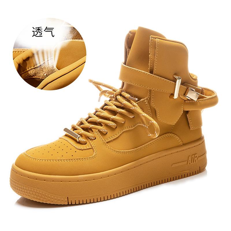 Leather high-top women's shoes 2025 spring new casual thick baseplate shoes fashionable versatile little white shoes women's flat single