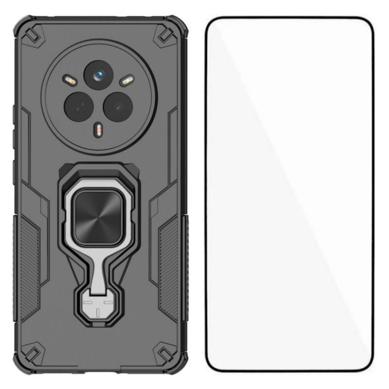 For Realme 14 Pro 5G Phone Case WANLONFENG PC TPU Back Cover Kickstand with Tempered Glass