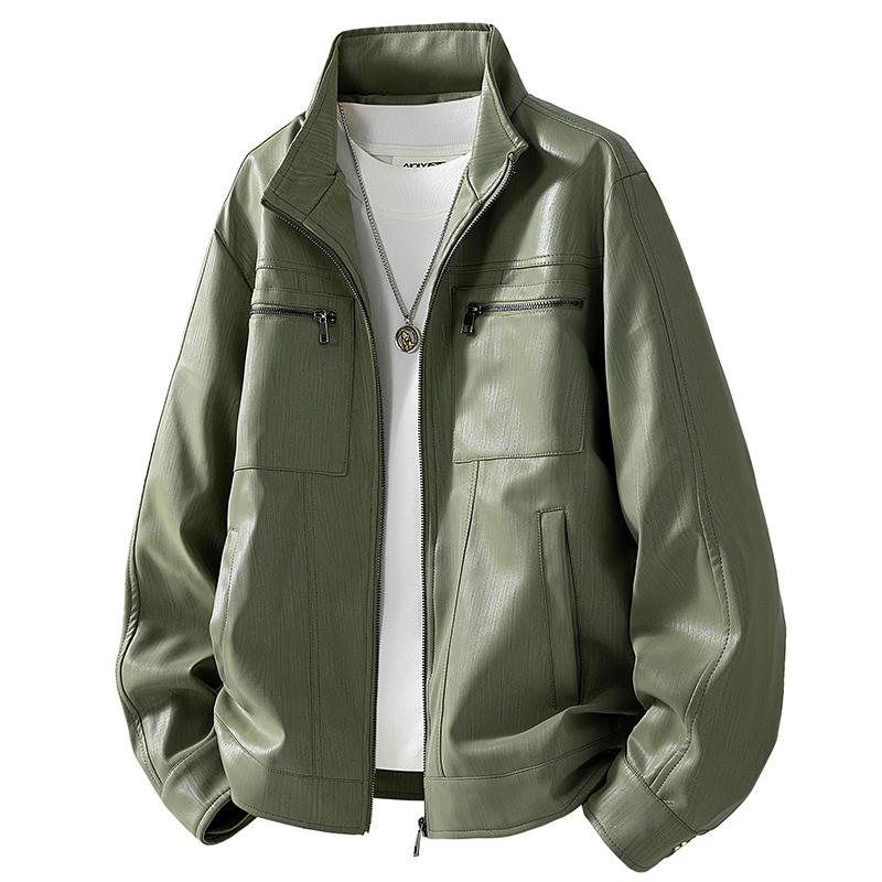 Осень и Зима Новый Стиль Американское Ретро Мужская Куртка Стойка Воротник Кожаная Куртка