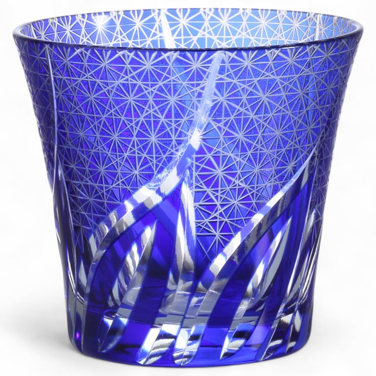 

Mizukage Kiriko Glass Ranbori Komon Bishou Current Model J-kitchens Cup, 94xH85mm, 240cc, (Small Pattern), Blue, (Artisan)