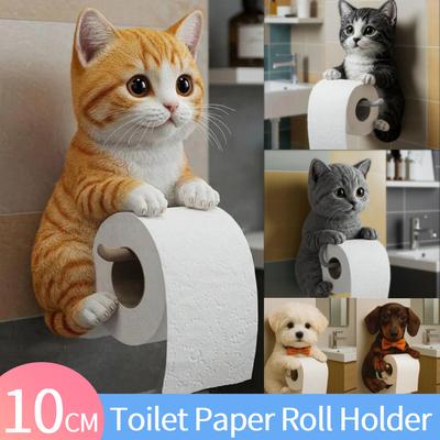 Wall Mounted Decorative Cat Shape Paper Stand Resin Funny Animal Roll Storage Rack for Bathroom Kitchen Small Spaces Farmhouse