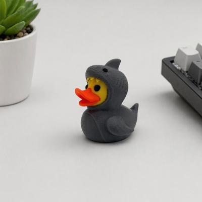 3D Printed Shark Duck Figurine, Cute Yellow Duck And Cool Shark Headgear Ornaments, Mini Desktop Playable Decor for Home Office