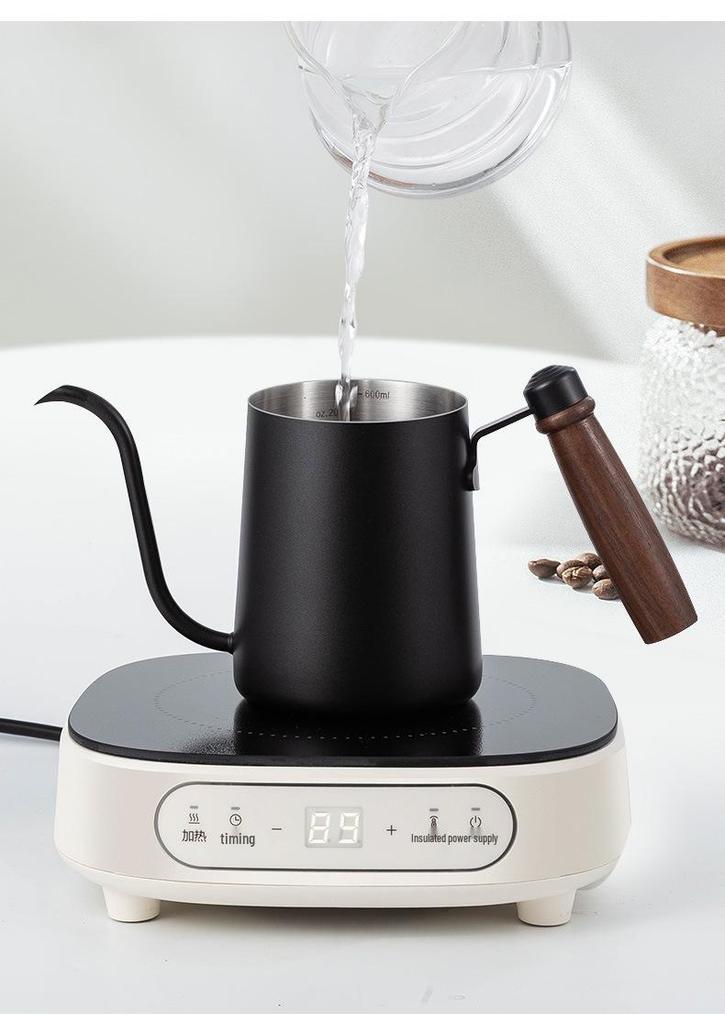 Caffettiera pour-over in acciaio inossidabile 304 con manico in legno e beccuccio lungo e sottile - Regalo per la preparazione del caffè filtro domestico/commerciale