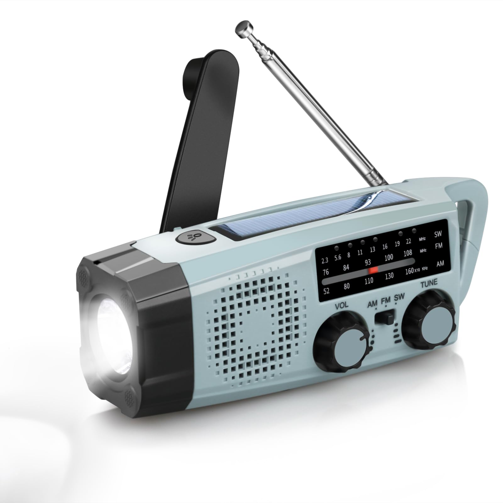 

Портативне аварійне радіо на сонячній батареї з ліхтариком, радіо SWAMFM (76-108 МГц FM), Сигнал SOS, для тайфунів, землетрусів, цунамі та електроенергії