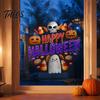 Bathroom Glass Window Dressing Halloween Clings, Cute Ghost Pumpkin Skull Happy Sticker, Reusable Decorative Holiday Film Double Sided Static