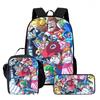 One Piece 15 Inch 3 Pcs Cartoon School Backpack Set Lightweight Bag With Lunch Bag Pencil Case For Boys Girls Grade 1-3 Mochila