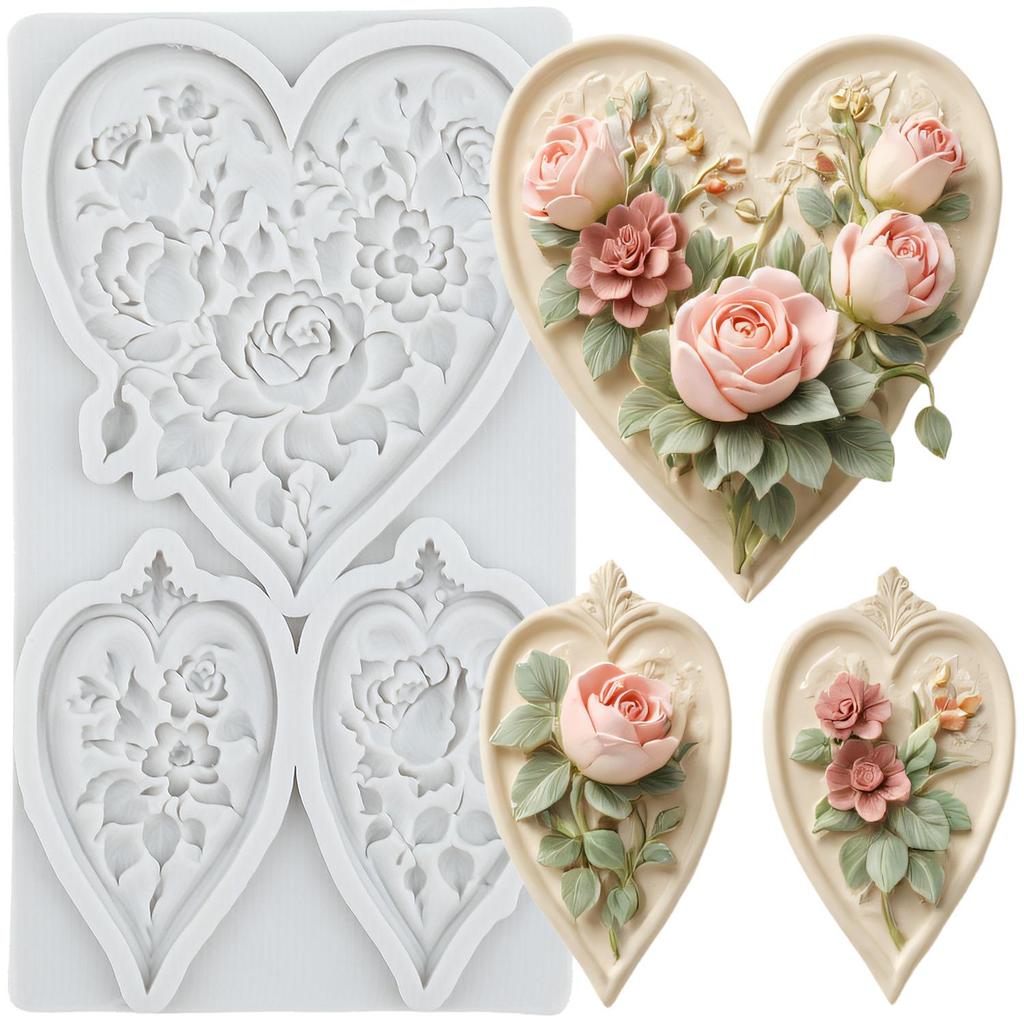 Heart Silicone Molds Rose Flower Fondant Mold Cake Decorating Tools Cupcake Topper Candy Chocolate Gumpaste Mold