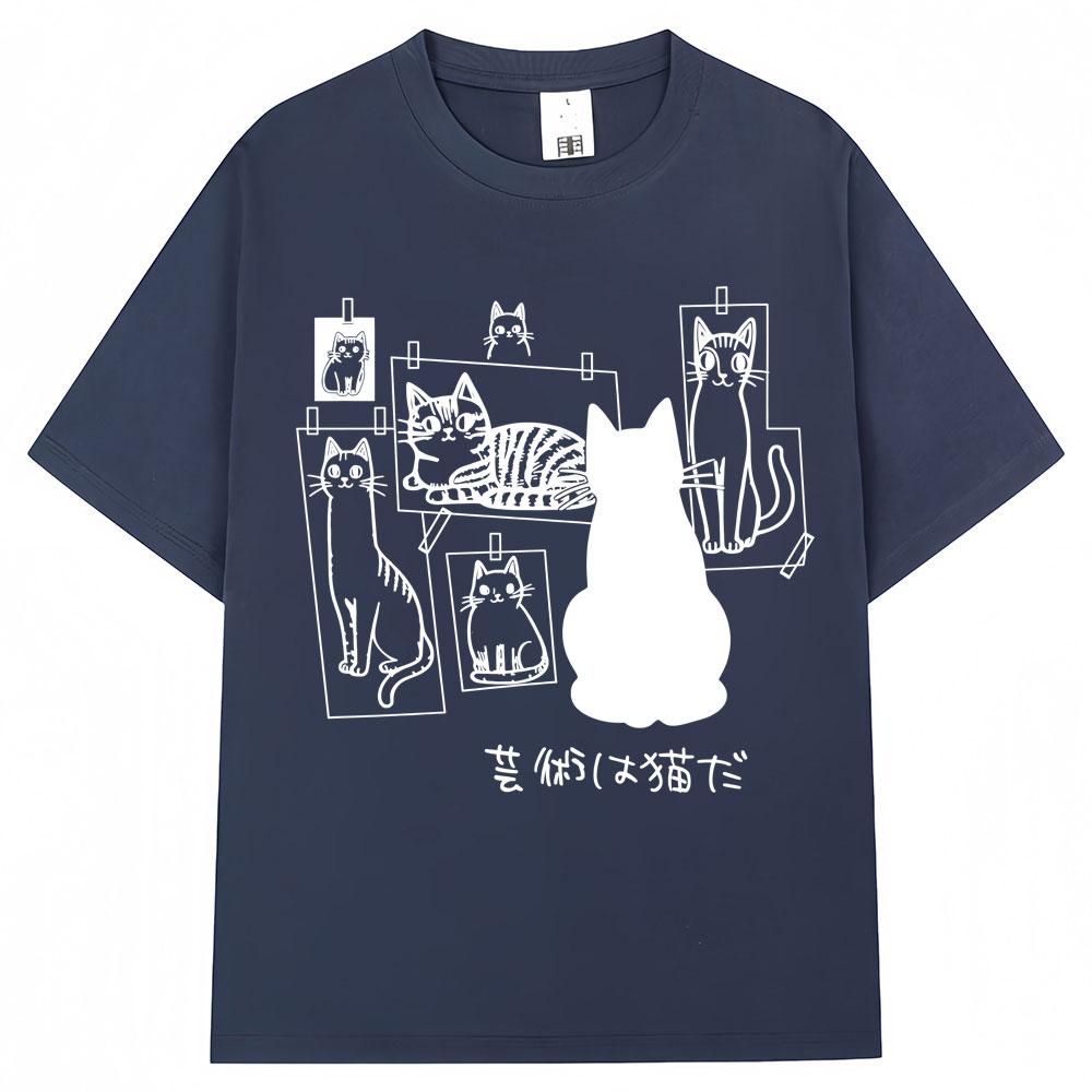 

Japanese Style Funny Black Cat Anime Print T Shirt Men Women Fashion Vintage Harajuku Tshirts Oversized Cotton Casual T Shirts 3XL