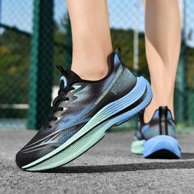 Popcorn large-sized sports shoes, ultra-light and breathable carbon fiber board running shoes, new men's cushioned and anti-slip running shoes
